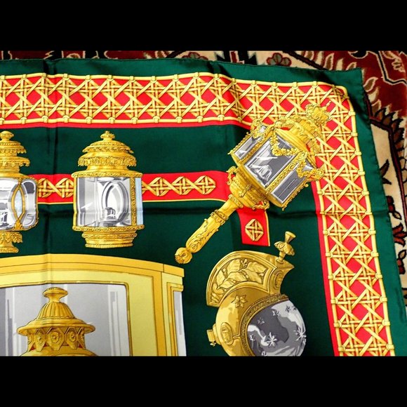 Authentic RARE! Hermes Feux De Route Vintage 90cm Green Red Silk Scarf - Picture 3 of 9